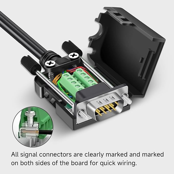 10 Pcs DB9 Male Breakout Connector, 9 pin RS232 connectors, Solderless D-SUB RS485 Serial Adapter Module Board with Screw Terminals, Case, Long Bolts
