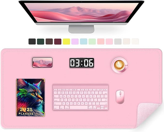 PU Leather Desk Pad Protector, Non-Slip Large Mouse Pad & Keyboard Mat, Waterproof Office Desk Mat, 35.4" x 17", Fairy Tale Pink