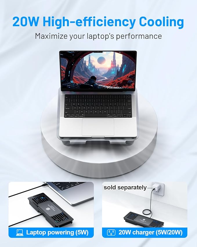 Laptop Cooling Pad with Detachable Fan & Cooler, Adjustable Height & Angle, 360 Rotation Base, Carbon Steel Framework, Ultra-Quiet & Super Sturdy for 15.6” Laptop, DJ Mixer Workstation (Grey)