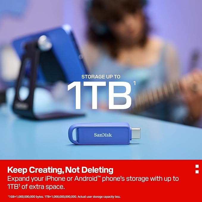 SanDisk 256GB Phone Drive with USB Type-C - for Smartphones, Tablets, and Computers - Up to 150MB/s, USB 3.2 Gen 1 - Maritime Blue - SDIXS0N-256G-GN6ND