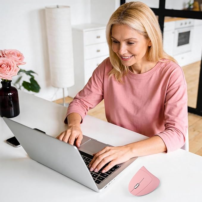 Left Handed Mouse, 2.4G Wireless Left Handed Ergonomic Mouse with 800/1200/1600 Adjustable DPI, 6 Buttons Wireless Vertical Mouse for MacBook/Laptop/PC/Desktop (Pink)