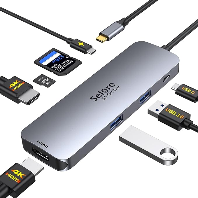USB C Docking Station Dual HDMI Monitor, USB C to Dual HDMI Adapter with 2HDMI Ports, PD Charging, SD/microSD, USB A&C 3.0 Ports, Laptop Docking Station for Dell XPS/HP/Lenovo/Surface/Yoga etc