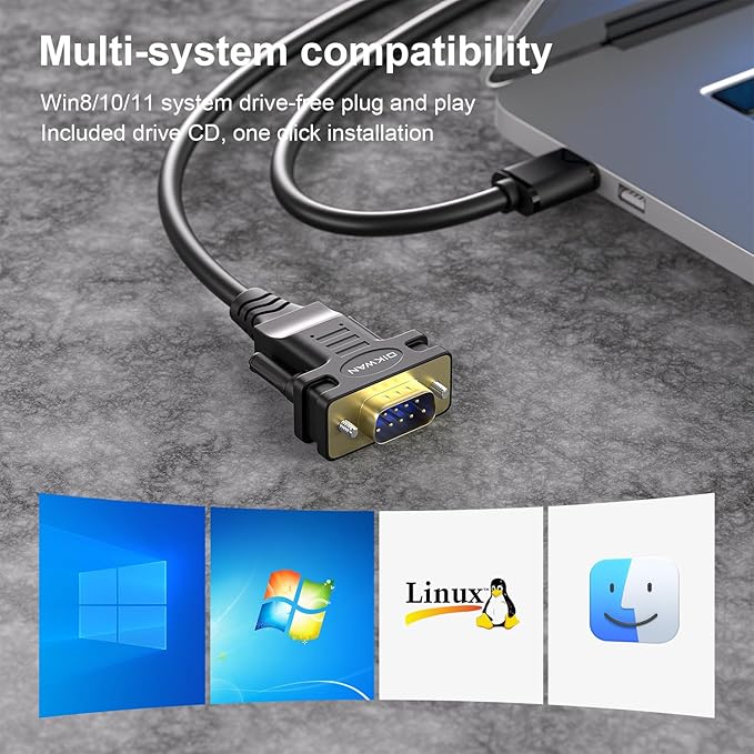 USB to RS232, USB Serial Adapter with FTDI Chipset,USB 2.0 to Male DB9 Serial Cable for Windows 11,10, 8, 7, Vista, XP, 2000, Linux and Mac OS(6ft)…
