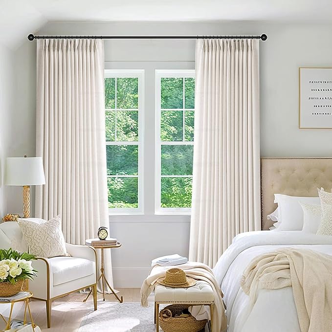 Memory Trained Pinch Pleated Curtains 96 Inches Long, Viral Linen Pinch Pleat Sheer Curtains with Ring Hooks&Clips for Track System Living Room, Natural Light Filtering Privacy Curtain 2 Panel Set