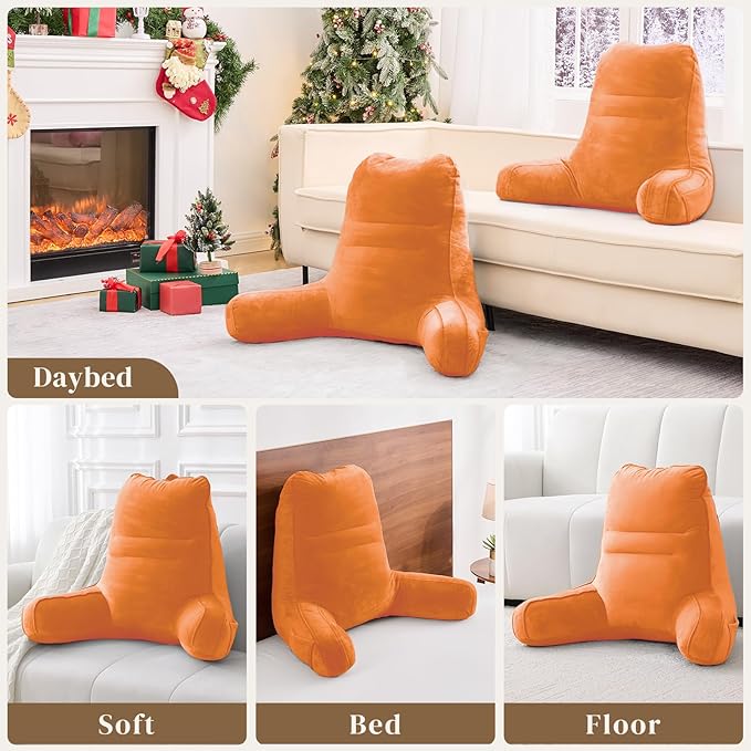 Sasttie Reading Pillow, Pillows for Reading or Relaxing – Ergonomic Support for Head, Neck, Back, and Lumbar, 21-Inch, Orange