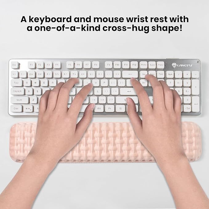 Ergonomic Pink Wrist Rest for Keyboard and Mouse, Memory Foam Wrist Cushion, Wrist Support for Keyboard, Laptop, Mac, Office, Work, Gaming