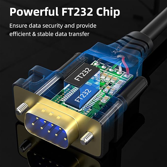 USB-Cto RS232 DB9 Serial Cable Male Converter Adapter with FTDI Chipset for Windows 11,10, 8.1, 8, 7, Vista, XP, 2000, Linux and Mac OS X 10.6 (10ft)