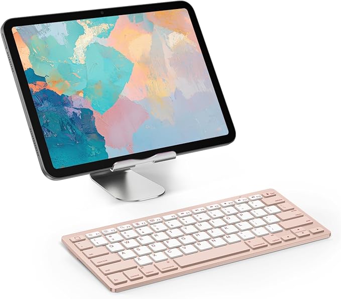 OMOTON Bluetooth Keyboard Compatible with iPad A16 11th 10th Generation, iPad 10.2 (9th/8th/7th), iPad Pro 13/12.9/11 inch, iPad Air/Mini and More iOS Devices, Pink & Pearl White