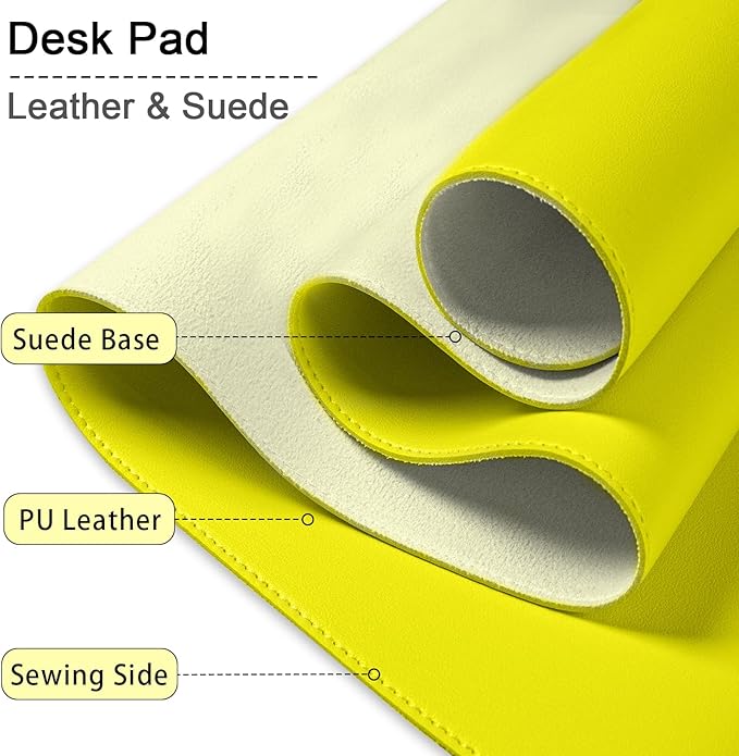 Large Desk Mat 35.4" x 17", PU Leather Desk Pad Protector, Non-Slip Large Mouse Pad for Desk, Waterproof Computer Desk Mat, Office Desk Pad for Keyboard Mouse, Desk Writing Mat (Lemon Yellow)