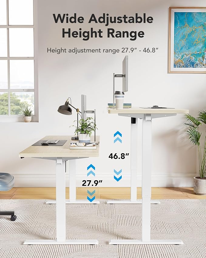 Marsail 63x24 Electric Standing Desk - Adjustable Height Computer Desk with Memory Presets, Storage Bag & Cable Management for Home Office & Gaming Workstations
