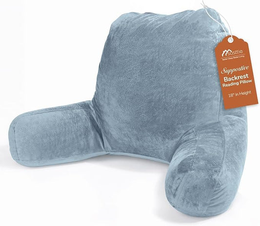 Sasttie Reading Pillow for Sitting in Bed Adult, Back Pillow for Bed Sitting Up, Backrest Back Support Chair Pillow, College Dorm Essentials for Girls and Boys, Greyish Blue Standard