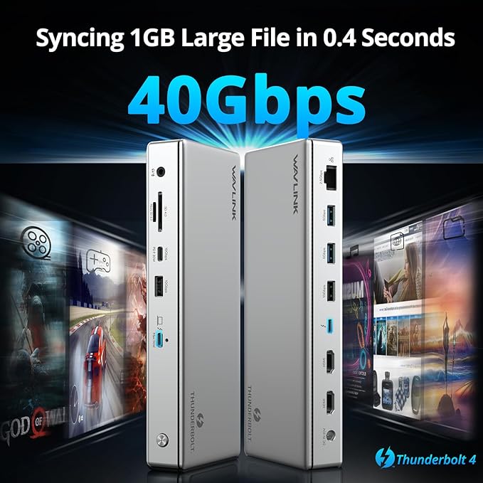 Thunderbolt 4 Dock, WAVLINK Thunderbolt 4 Docking Station with Single 8K@60Hz, Triple 4K@60Hz Monitors, Thunderbolt4 Ports, 160W PD Charger, 2.5G Ethernet, SD/TF,10Gbps USB3.1, for MacBook Pro/Air etc