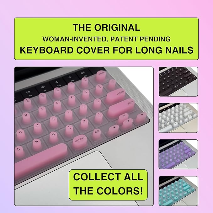 TIPPY TYPE Raised Keyboard Cover for Long Nails - Fits MacBook Pro & Air, iPad 13", & Magic Keyboard (No Numpad) -Silicone -The Original -Comfortable Typing, Quiet, Nail Protection (Cotton Candy Pink)
