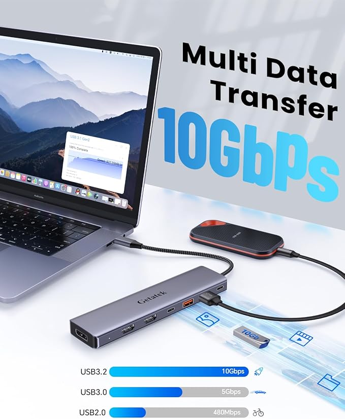 10Gbps USB C Hub with Triple Display Docking Station, 4K@60Hz DP, Dual HDMI Adapter, 7-Port USB-C Laptop Docking Station for Dell Hp Lenovo Surface, 3 USB 3.2 Port Hub & 100W PD