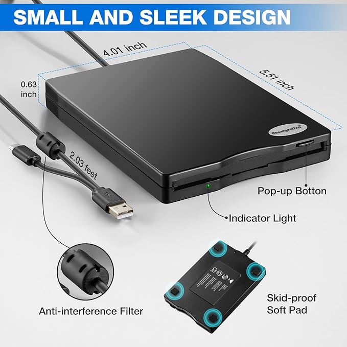 Floppy Disk Reader 3.5 inch External USB Floppy Disk Drive Floppy Disc Reader for PC Laptop Windows 11/10 (Frosted Texture, 3.5 Inch)