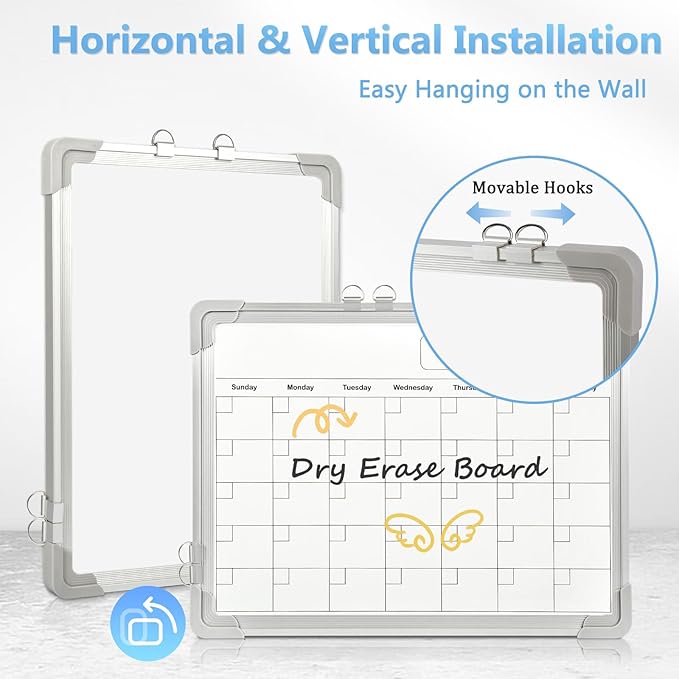 Double-Sided White Board Calendar, 16" x 12" Dry Erase Calendar Small Whiteboard Calendar for Wall Magnetic Hanging Calendar Whiteboard for Drawing, Kitchen, Planning, Memo, Home, Office