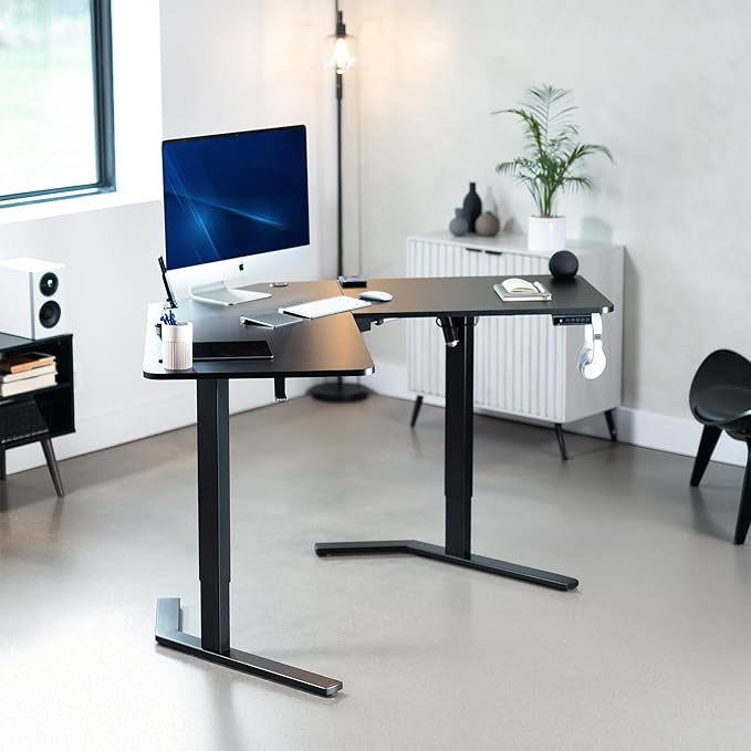 VIVO Electric Corner L-Shaped 55 x 55 in Standing Desk, Memory Height Adjustment, Black Top Black Frame, DESK-E1L110B