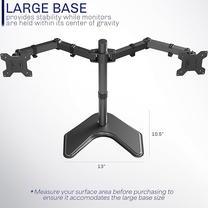 VIVO STAND-V002F Dual LED LCD Monitor Free-Standing Desk Stand for 2 Screens up to 27 Inch Heavy-Duty Fully Adjustable Arms with Max VESA 100x100mm