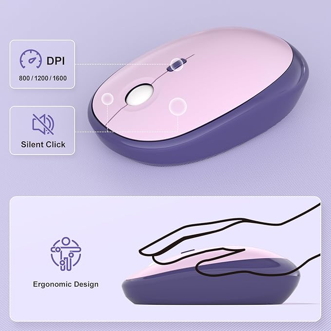 KNOWSQT Wireless Keyboard Mouse Combo - Lovely Purple-Gradient Rainbow Full-Sized Typewriter Colorful Keyboards, Round Keycap Plug Play Retro Cute Keyboards for Windows, Laptop, PC, Desktop, Computer