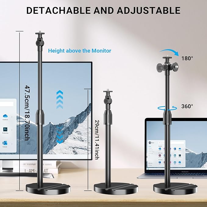 Telescopic Webcam Tripod Stand for Desk with Phone Holder, Desktop Webcam Mount Compatible with C922 C930e C920S C920 C615 C960 C920x Brio 4K, Table Phone Stand with 1/4'' Thread