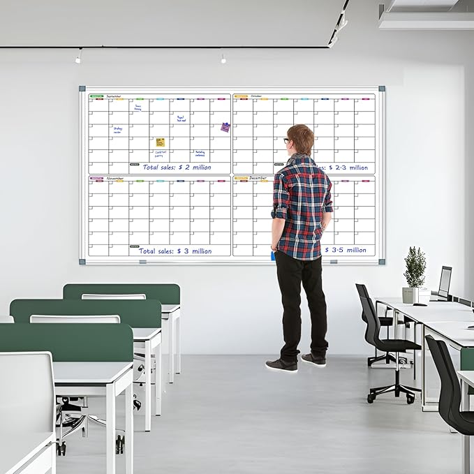 Magnetic Large Calendar Whiteboard for Wall 72" x 40", 4 Month Dry Erase Board Calendar for Wall Mounted Board, Big White Boards for Wall, Office White Board Planning Board for School, Home