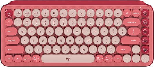 Logitech POP Keys Mechanical Wireless Keyboard with Customizable Emoji Keys, Durable Compact Design, Bluetooth or USB Connectivity, Multi-Device, OS Compatible - Heartbreaker Rose