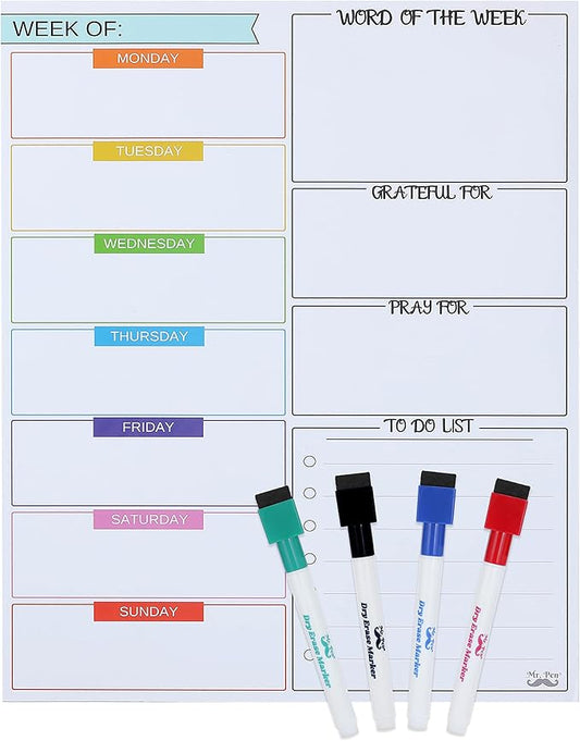 Mr. Pen- Magnetic Weekly Dry Erase Planner for Fridge, 12x15 Inches, Dry Erase Whiteboard Fridge Calendar with 4 Markers & Large Writing Space for Schedules, Chores, Meal Planning & Family To-Do List