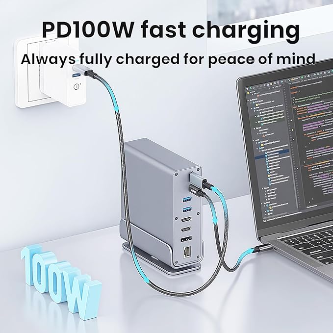 【15-in-1 USB C Hub & Vertical Docking Station 3 Monitors】 Dual Monitor 2 HDMI and Triple Monitor Includes DP,10Gbps USB 3.2, SD/TF, Gigabit Ethernet -for Dell/HP/Lenovo, MacBook/Surface,Phone ect.