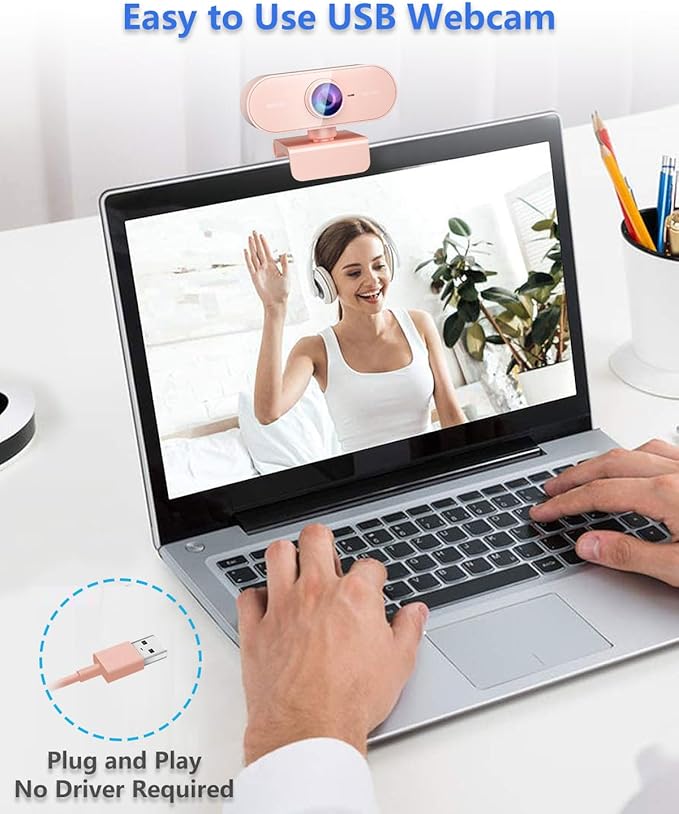 Webcam for PC&1080P HD Web Cam,Webcam with Microphone,Stand for PC/MAC/Laptop/Desktop,Wide Angle Web Cameras for YouTube,Skype,Zoom,Xbox One,Video Calling,Studying Pink