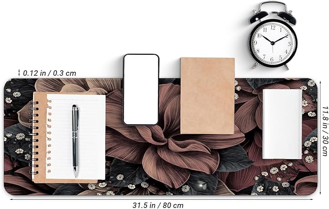 Gaming Mouse Pad, Large 31.5 x 11.8 inches Mousepad, Long Keyboard Pad, Cute Mouse Mat for Computer with Stitched Edges and Non-Slip Base (Brown Flowers)