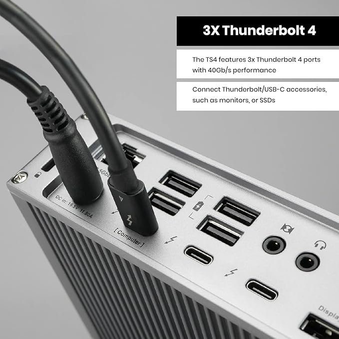CalDigit TS4, 18-in-1 Thunderbolt 4 Docking Station, 98W Charging, 3* TBT4 (40Gb/s), 3* USB-C + 5* USB-A (10Gb/s), 2.5GbE LAN, 1*8K@30Hz or 2*6K@60Hz Displays, Mac/Windows/Chrome, 0.8m Certified Cable
