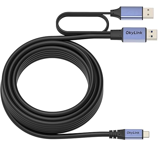 OkyLink Active USB 3.0/3.2 Gen1 A to C Data Cable 32ft/10M – High-Speed 5Gbps, Signal Amplifier, Optional Power, Long-Distance Cable for VR, Portable Hard Drive, Docking Station, Printer