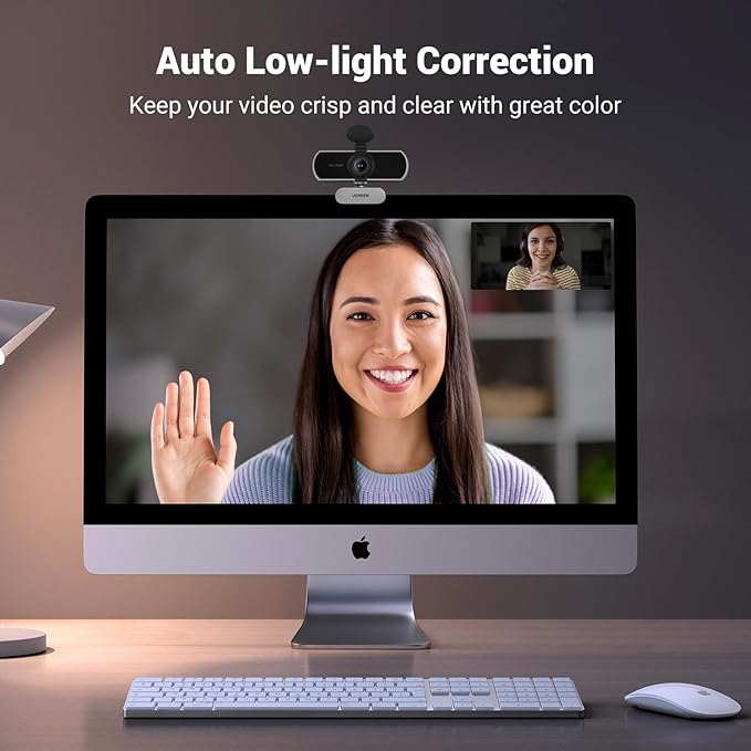 UGREEN Full HD 1080P Webcam with Microphone, 2 Noise-Canceling Mics, 85° Fov & Fixed Focus, Plug and Play, Auto Light Correction, Privacy Cover PC Camera for Zoom/Skype/Teams, Switch 2, Silver Grey