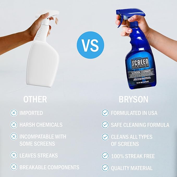 Bryson Screen Cleaner Spray and Wipe Kit - Safe for LED, LCD, OLED, Smart TV, Monitor, Laptop, Computer, Car Display - 16oz with Microfiber Cloth