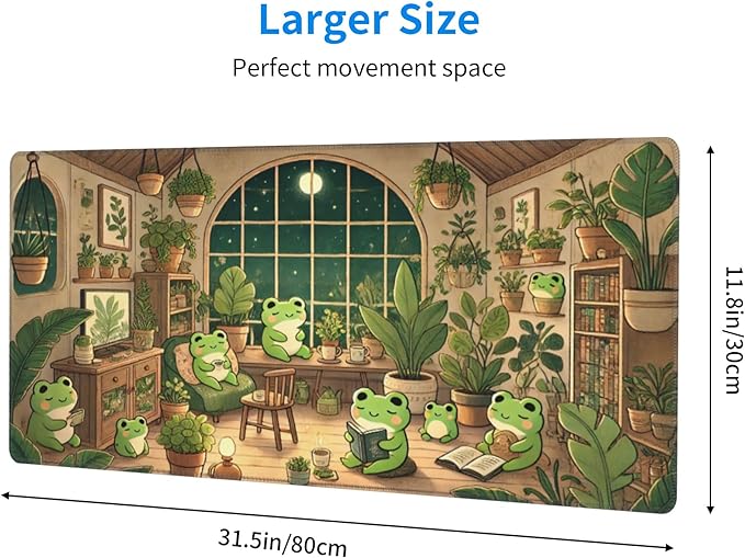 Cute Kawaii Frog Desk Mat Large Gaming Mouse Pad Cute Kawaii Frog Extended Mousepad Big in Laptop Computer Mouse Keyboard Mat for Office Desk Decor 31.5x12 in