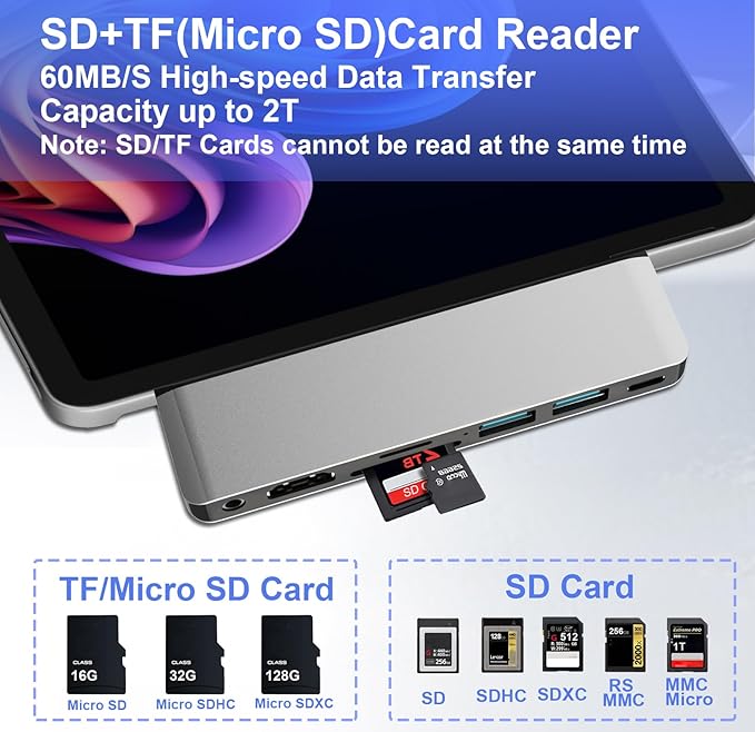 Surface Pro 12 Accessories Docking Station, USB Hub and Adapter with 4K HDMI, USB-C Thunderbolt 4 (Display+Data+100W PD), 2 USB 3.0, 3.5mm Audio, SD/TF Card Slot for Surface Pro 12 inch 2025