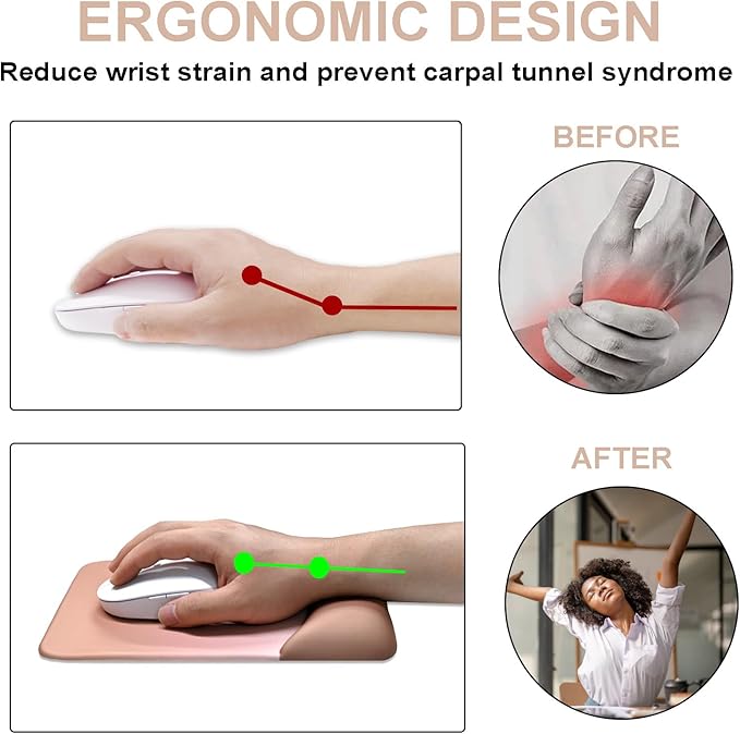 Gel Mouse Pad with Wrist Rest, Ergonomic Keyboard Wrist Rest and Wrist Rest for Computer Keyboard, Typing Pain Relief, Non-Slip Base Rectangular Memory Foam Mousepad for Gaming, Office, Mocha Sand