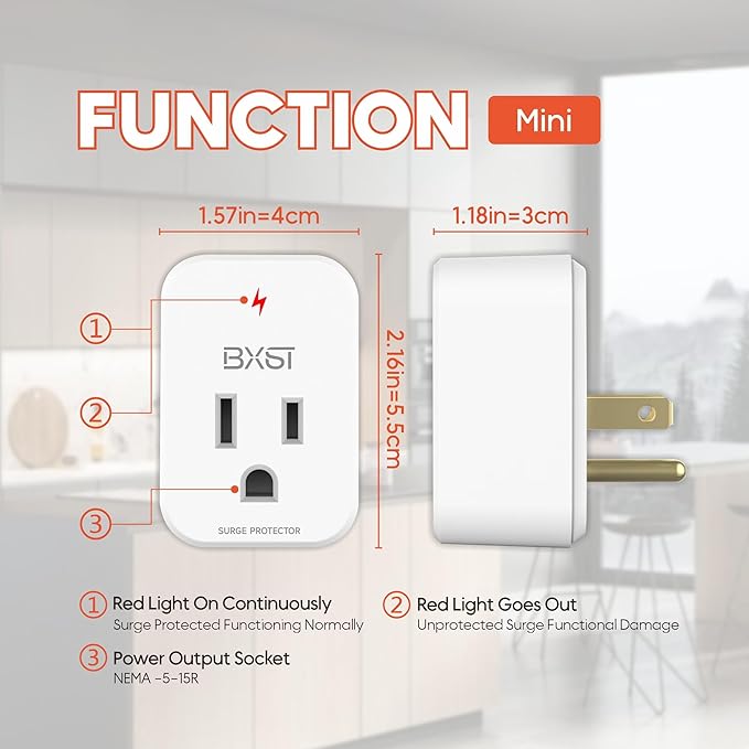 BXST Single Outlet Surge Protector for Refrigerator Small Wall Tap Surge Protector Single Plug 120V Mini Socket Lightning Protection for PC, TV, Phone, PS5 and Home Appliances, 15A, 1800W, 1 Pack