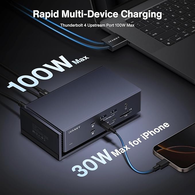 iVANKY FusionDock Max 1, 20-in-2 Thunderbolt 4 Docking Station Only for M1-M5 Pro/Max MacBook, Quad 6K or Dual 8K Display, 40Gbps Dock with 4 Downstream Thunderbolt 4 Ports, 100W, 2.5G LAN, SD 4.0