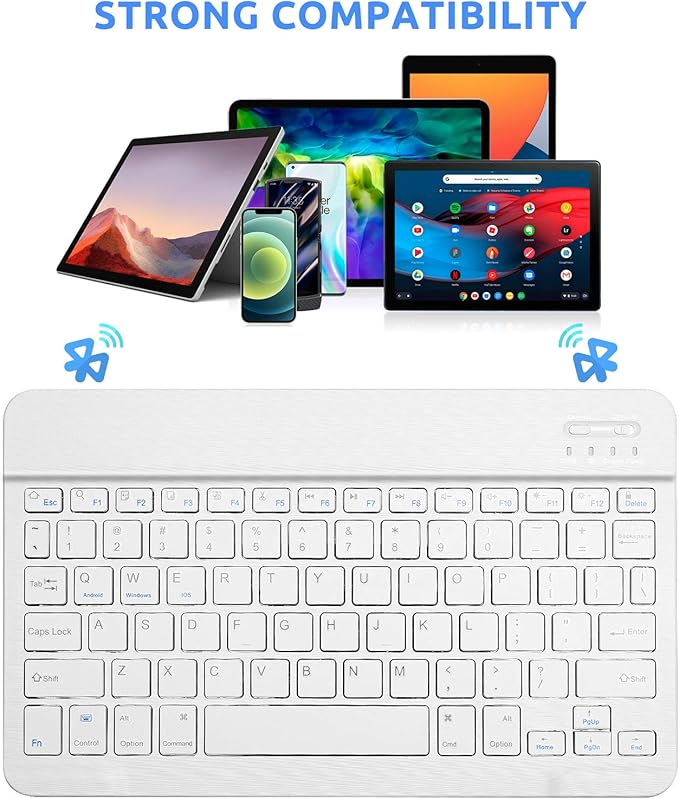 Amazon Fire HD 10/11/8 Wireless Keyboard,Universal Slim Portable Bluetooth Keyboard Compatible with Amazon Fire HD 10/11/8 with Built in Rechargeable Battery (10 Inch White)