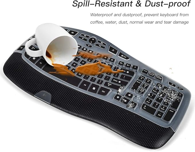 CaseBuy Keyboard Cover Compatible with Logitech K350 MK550 MK570 Wireless Wave Keyboard Accessories, K350 MK550 Keyboard Silicon Protector Skin, Black