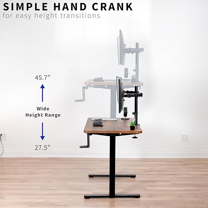 VIVO Compact Hand Crank Stand Up Desk Frame for 37 to 77 inch Table Tops, Ergonomic Standing Height Adjustable Base with Foldable Handle, Black, DESK-M051MB
