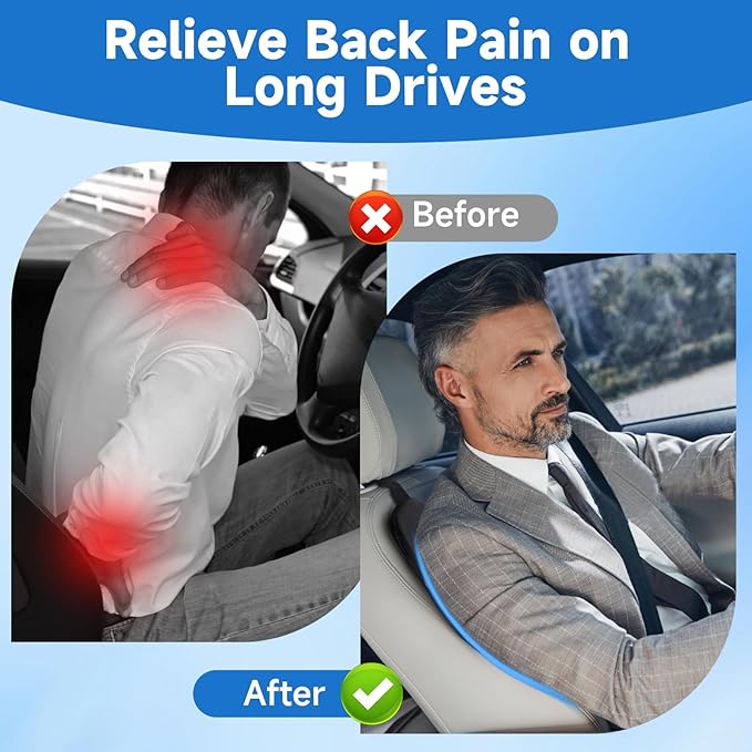 Teemour Lumbar Support Pillow for Car Truck Accessories Memory Foam Back Cushion for Driving Seat Lower Back Support, Lumbar Comfort for Long Drivvers Back Pain Relief, with Three Adjustable Straps