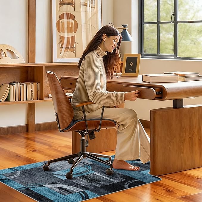 Office Chair Mat for Hardwood Floor & Tile Floor,36"X 48" Heavy Duty Desk Chair Mat for Hard Floors, Under Desk Rug for Rolling Computer Chair,Anti Slip,Low Pile Carpet Protector-Convex Geo Blue Gray