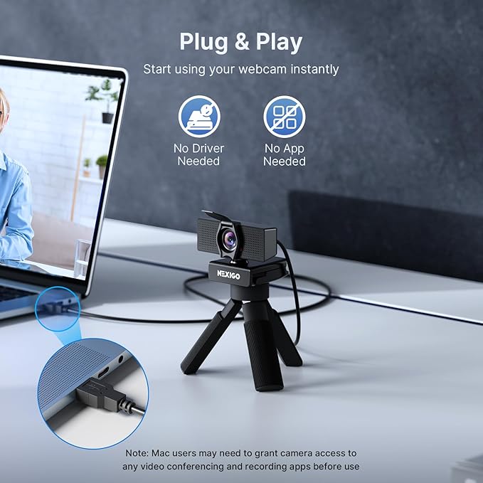 NexiGo N60 Pro 4K Webcam for PC, 4K UHD Sony Sensor, Autofocus, 1080p 60 fps, Noise-Canceling Mics, Privacy Cover, Distortion-Free Lens, 4X Digital Zoom, Works with Switch 2/Zoom/Teams/Google Meet