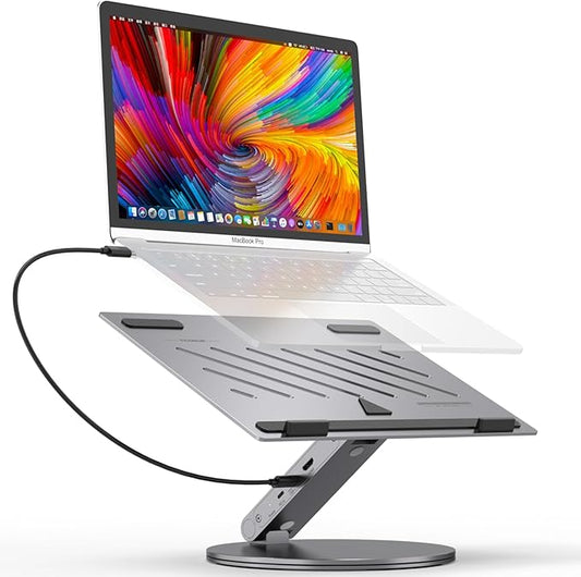 USB C Laptop Docking Station, 6 in 1 USB C Hub 4K@60Hz HDMI, 100W PD, 5Gbps Ports, 360° Rotating Adjustable Laptop Stand for MacBook Pro/Air Dell HP Lenovo, Universal Desk Dock - Gray