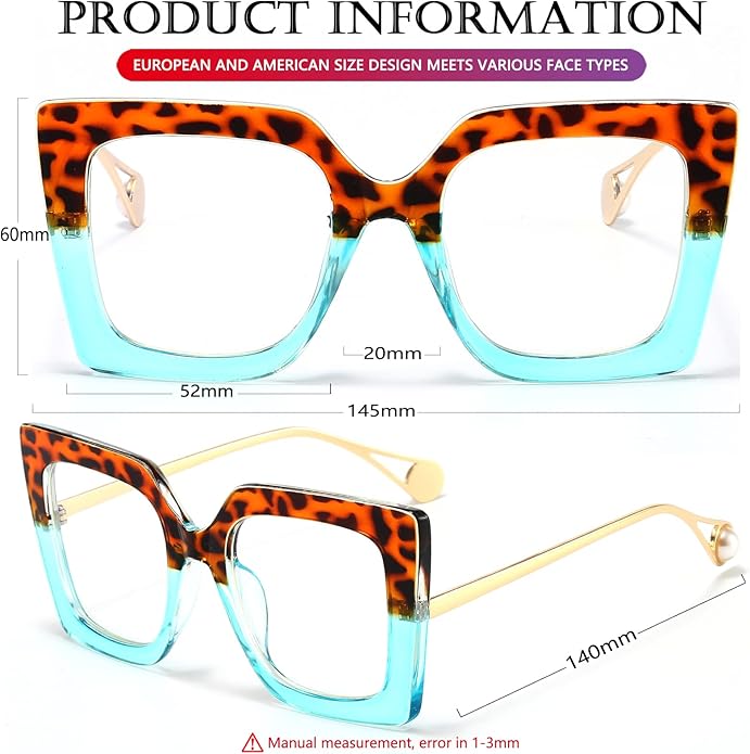 AIEYEZO Oversized Blue Light Glasses for Women, Anti Fatigue Prevent Headache Computer Eyeglasses
