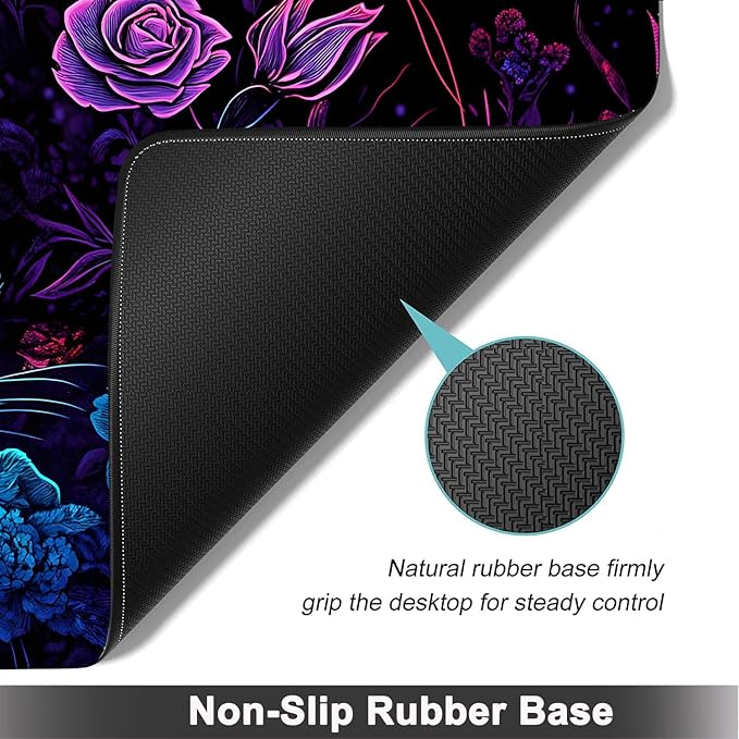 Large Mouse pad and Keyboard Support Set, Ergonomic Memory Foam Keyboard Wrist Rest, Extended Gaming Mouse Pad with Stitched Edges, Black Light Cat XXL Desk Mat (31.5 X 11.8 in)