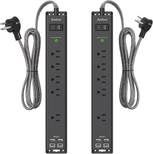 2 Pack Power Strip Surge Protector - 6Ft Extension Cord with 5 Widely Outlets 4 USB (2 USB C) Port, 1875W/15A, Wall Mount, Flat Plug, Desk Charging Station for Home Office College Dorm Room Essentials