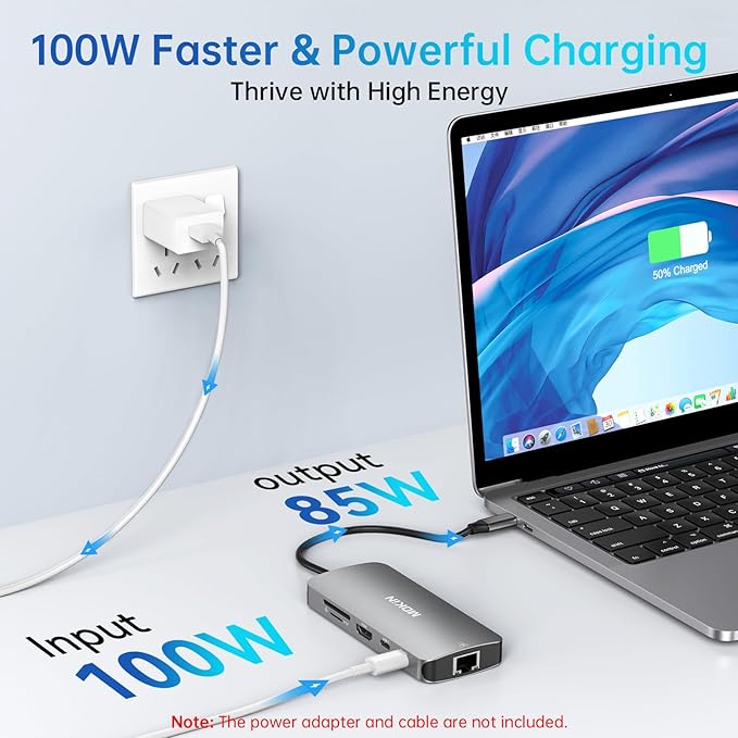 USB C Adapters for MacBook Pro/Air,Mac Dongle with 3 USB Port,USB C to HDMI, USB C to RJ45 Ethernet,MOKiN 9 in 1 USB C to HDMI Adapter,100W PD Charging, USB C to SD/TF Card Reader USB C Hub